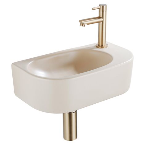 QeramiQ Fuente Ensemble lave-mains - 40x21.5x12cm - droit - lisse - demi-rond - 1 trou de robinet - céramique - robinet lave-mains laiton brossé - (1/5)