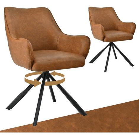 Bon Furni Kunstleder Esszimmerstuhl Braun, 2er Set, 360° drehbar, ergonomisch mit Federkern, unsichtbarem Reißverschluss & verstellbaren Füßen (1/5)
