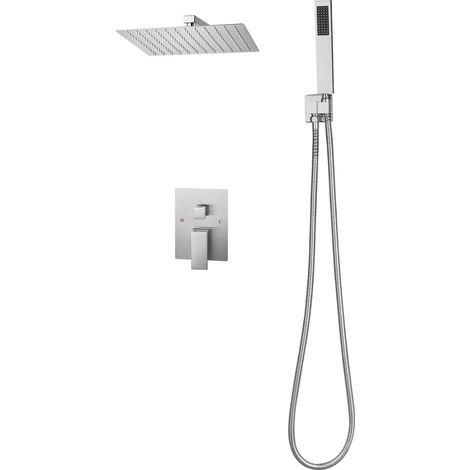 Mophorn Duscharmatur Regenduschsystem fürs Badezimmer mit 254 mm quadratischem Regenduschkopf und Handbrause, wandmontiertes Duschset mit langlebigem Messingventil und Zierset
