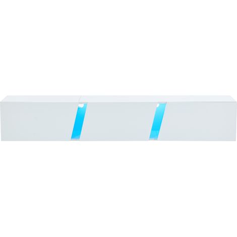 Meuble TV mural blanc 180x35x30 cm avec LED multicolore, 3 portes, pour TV jusqu'à 75 pouces (1/5)