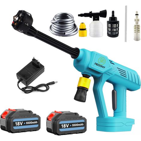 Elektrische Hochdruck-Reinigungsmaschine, Akku-Druck-Kreismaschine, tragbare Hochspannungs-Auto-Hochspannungs-Stange,+2 5.5A batteries+charger, kompatibel mit Makita-Batterien