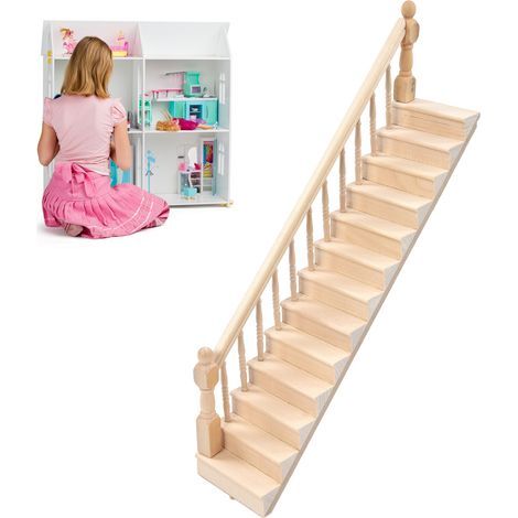 Miniature 1/12 Scale Varnished Birch Staircase with Rounded Corners for Dollhouse - Creative and Cute DIY Project (1/5)