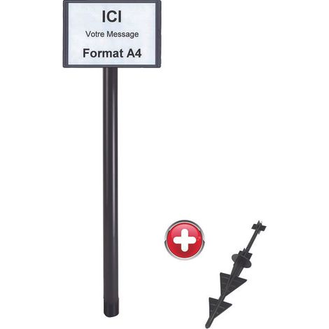 Poteau PVC grande hauteur Noir sur pointe avec support d'information A4 - 2000635