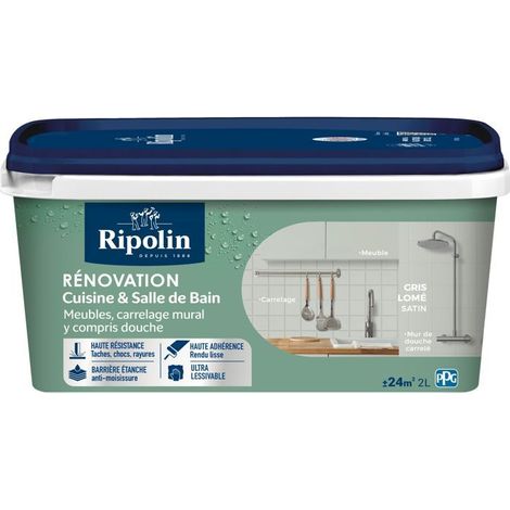 Peinture rénovation cuisine et salle de bain - Gris lome - Satiné - Ripolin - 2L