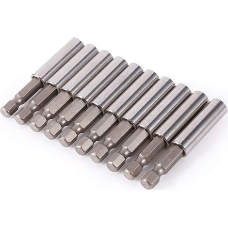 MINKUROW 10 piezas 1/4 "vástago hexagonal soporte magnético para puntas 60 mm barras de extensión destornillador taladro eléctrico barras de accionamiento para taladro eléctrico (1/5)