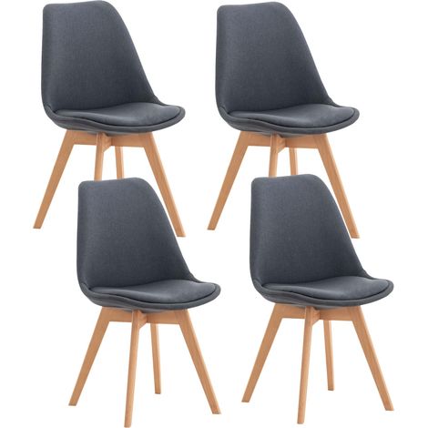 Juego de 4 sillas comedor cocina office estilo escandinavo en tela gris oscuro patas de madera 100000542
