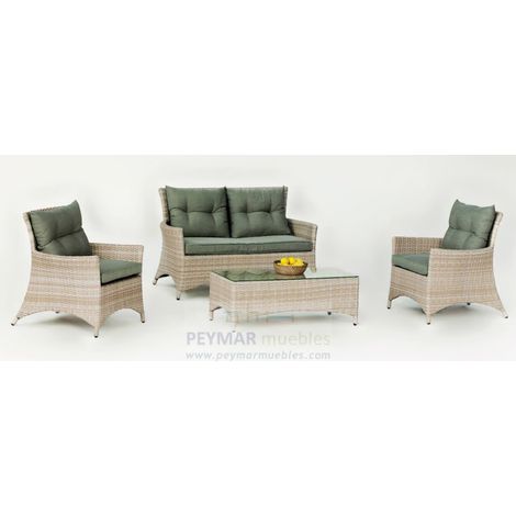 Conjunto sofá 2 plazas+ 2 sillones +mesa de centro en huitex color champagne Belmond-7.. (1/3)