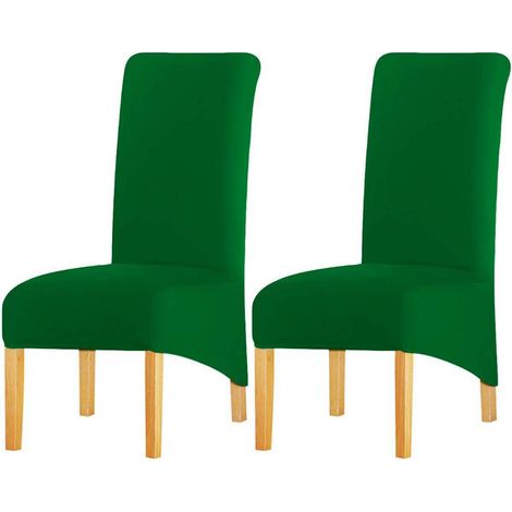 Housses de chaise extensibles pour dossier haut, lot de 2, vert foncé (1/5)