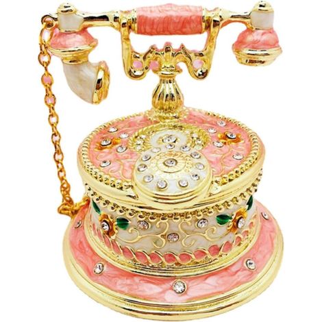 Schmuckorganizer Antike mit Leichter Ringe Strasssteinen in Schmuckschatulle Telefonform aus Legierung als Elegante Tischdekoration in Rosa und Ketten (1/5)