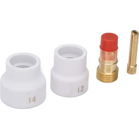 Kit 4 pièces lentille à gaz TIG, buse céramique blanche, porte-électrode biseauté court, connecteur pour torche WP 17 18 26 (1/5)