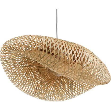 Lámpara colgante contemporánea pantalla tejida de bambú natural claro Balha