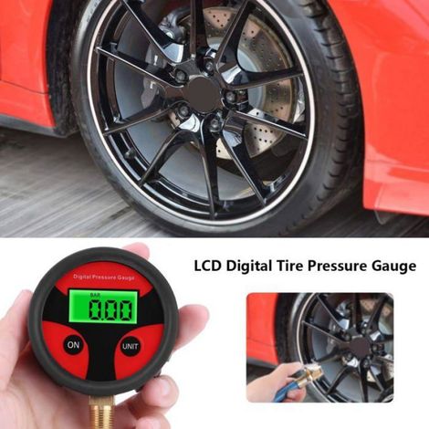 Manomètre Numérique de Pneu, Digital LCD Jauge de Pression d'Air des Pneus pour Voiture Camion Moto(Filetage : 1/8 NPT) (1/4)