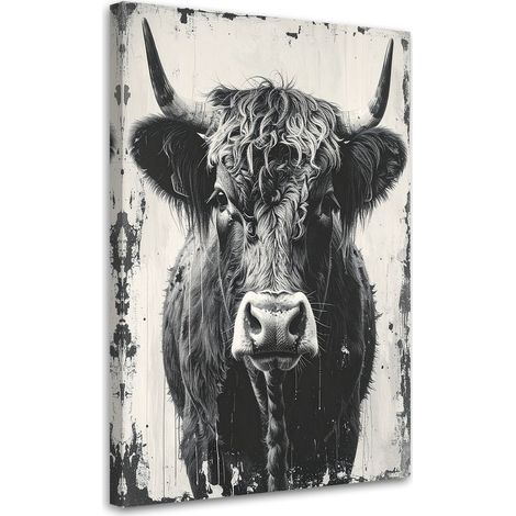 Bilder Schottische Kuh schwarz-weiß Vintage 30x45 (1/5)