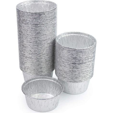 Packung mit 100 Einweg-Backförmchen aus Aluminium für Cupcakes, Eierpudding, Muffins und Törtchen (1/5)