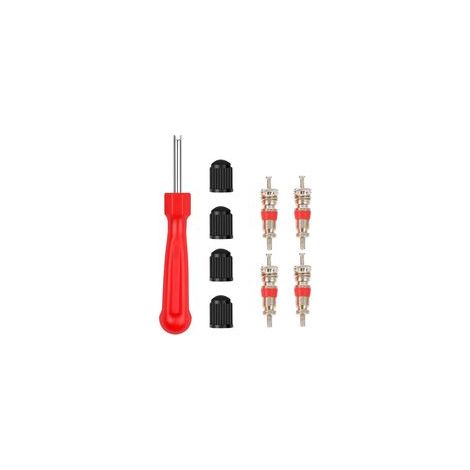 Lot De 9 Outils De Valve De Pneu, Clé De Voiture, Tête Unique, 4 Bouchons De Valve De Pneu, 4 × Noyau De Valve, Outils De Réparation De Valve (1/5)