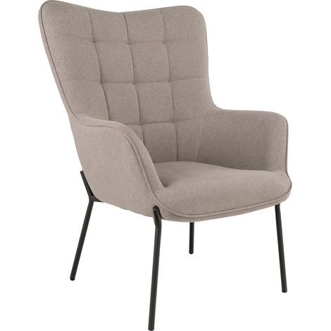 FINTRY - Fauteuil Tissu Taupe et Piétement Acier Noir (1/5)