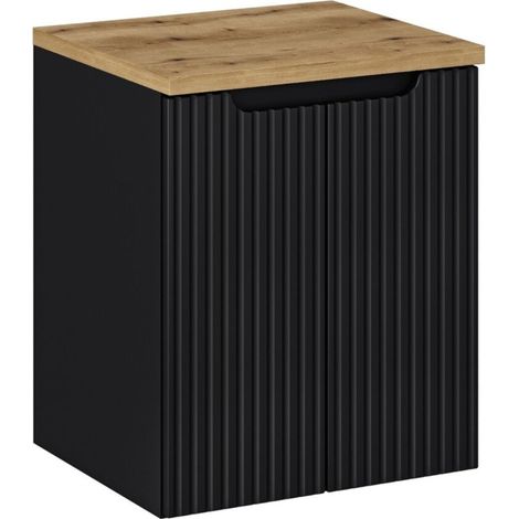 Wandhängendes Badezimmer-Set VANO 50cm: Unterschrank mit gerillten Schranktüren + Waschtischplatte in heller Eichenoptik
