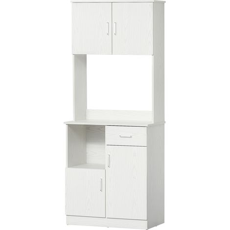 Buffet cuisine multi-rangements 4 portes 1 tiroir étagère grand plateau 71 x 41 x 178 cm MDF blanc
