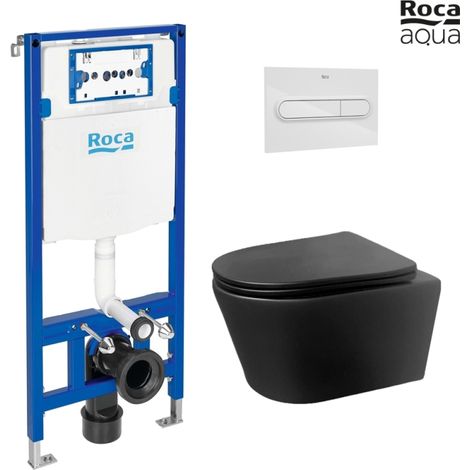 BASTIDOR ROCA DUPLO PACK CISTERNA EMPOTRADA Y PULSADOR PL1 BLANCO BRILLO CON INODORO SUSPENDIDO Rimless LIA Negro de AzulBath (1/5)