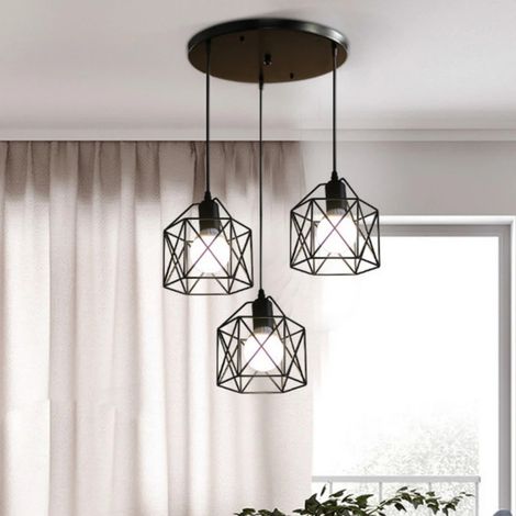 Moderne Pendelleuchte aus Metall mit E27-Fassung im minimalistischen, skandinavischen Vintage-Loft-Stil mit Pyramidenform. (1/4)