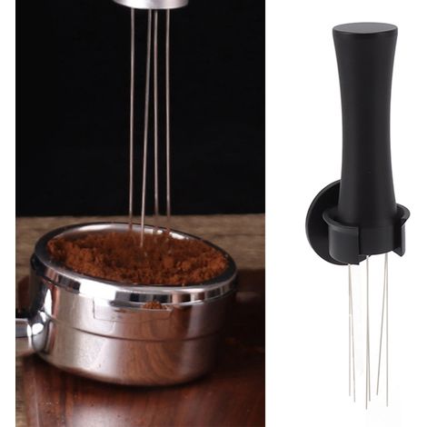 Langer schwarzer Espressoschwamm aus Aluminiumlegierung, Kaffeenadel, Pulverbehälter, Pulverbrecher, Nadelrührer, Wandhalterung für Kaffeemaschinen. (1/5)