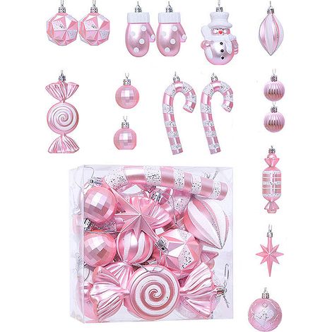 16 Mini-Festtagskugeln, Baumschmuck, kleine Hängekugeln, Kunststoff, rosa (1/2)