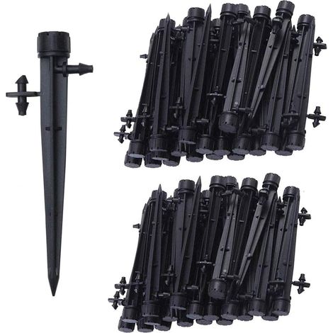 JSSEVN - 100pcs Micro Drip Irrigation Sprinklers, 360 Degree 8 Holes Water Flow Irrigation Emitters for 4/7 Tubing, for Garden Drip Irrigation System, Black (1/5)
