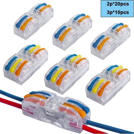 Bornes enfichables brillantes avec pôle pour fils rigides et souples, kit de bornes de connexion, serre-câbles, pinces trapézoïdales avec levier de commande (1/5)