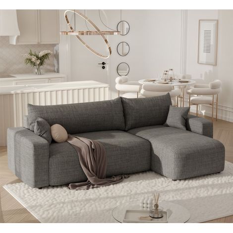 Ecksofa mit Schlaffunktion Sofa LUNA Stoff Baltimore Mausgrau Ottomane Rechts