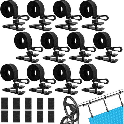 Enrouleur de piscine - Bandes de maintien - Lot de 12 bandes de fixation et pinces - Accessoires pour système d'enroulement mobile - Film solaire mobile pour bâches de piscine (1/5)