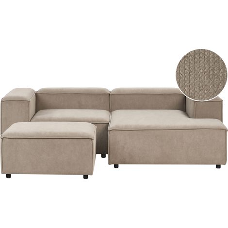 Sofá modular esquinero 2 plazas moderno patas negras tapizado pana marrón claro izquierdo con otomana Ardal (1/5)