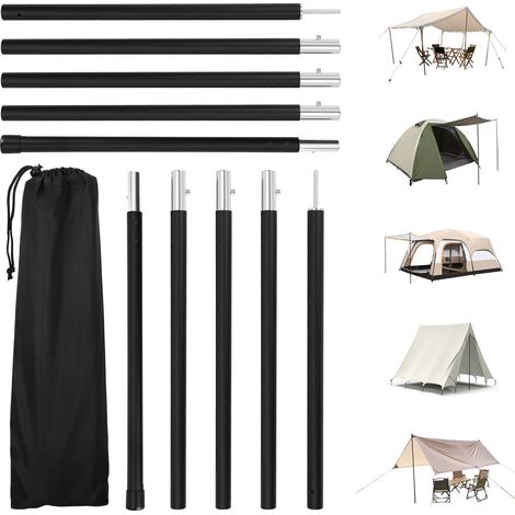 Wolketon 4pcs Zeltstangen 2m Schwarz Tarpstange Sonnensegel Stange Alu Aufstellstangen
