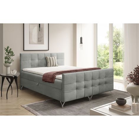 Boxspringbett Schlafzimmerbett PERLA PREMIUM 160x200cm Stoff Coral Grau