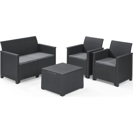 Keter Emma 4 Seater Lounge Set with Storage Table - Grey