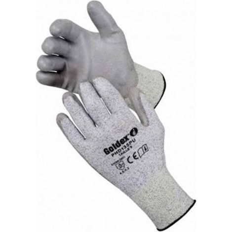 Lot 10 Paires Gants Anti-Coupure Niveau 5 EN388 - Tricot PEHD Enduction PU Paume - Renfort Pouce/Index - Taille 9 (1/2)
