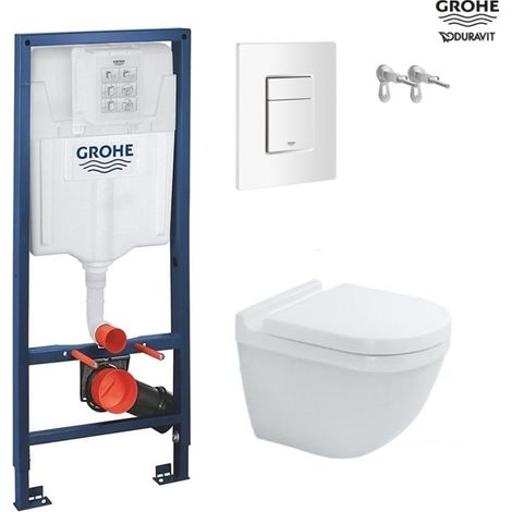 Pack inodoro suspendido con bastidor GROHE rapid c/pulsador blanco alpino c/wc Starck 3 blanco brillo suspendido Rimless Duravit (1/4)