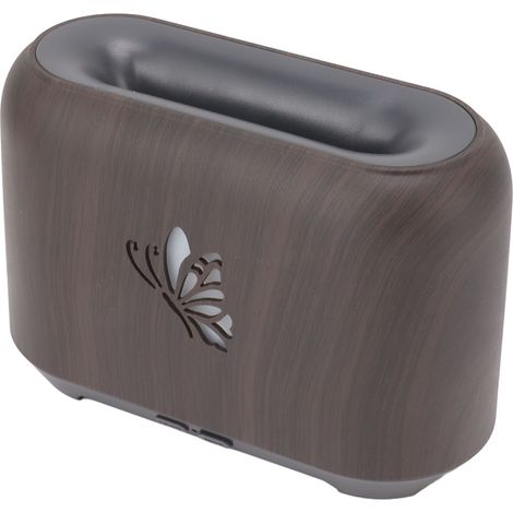 150-ml-Luftbefeuchter mit Flammendiffusor, verhindert Lufttrockenheit, geräuschloser Betrieb, Holzmaserung-Design, 7-farbige Beleuchtung, ideal für Schlafzimmer und Büros. (1/5)