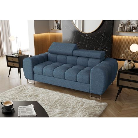 Sofa Designersofa BASTIEN 2-Sitzer in Stoff Aragon Blau