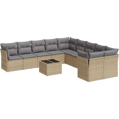 Maison Exclusive - Set de sofás de jardín 11pzas con cojines ratá (1/3)