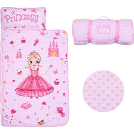 Tapis de Sieste Enfant, 2 en 1 Sac de Couchage 150×60cm,Princesse Rose (1/5)