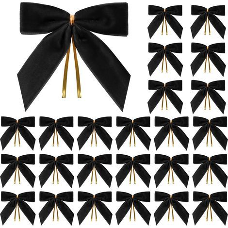 24 Weihnachtsschleifen, Weihnachtsdekorationen, Christbaumschmuck, 9 x 9 cm, schwarz. (1/5)