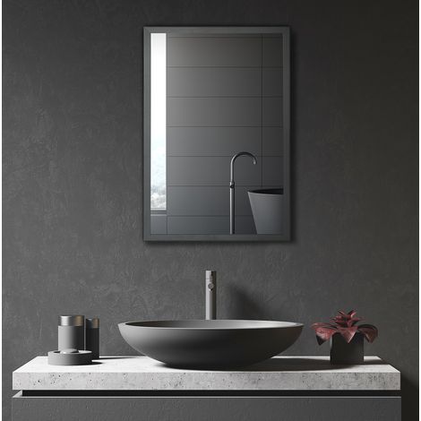Mueble baño con espejo y 3 estantes acero negro OKMYHOME (1/4)