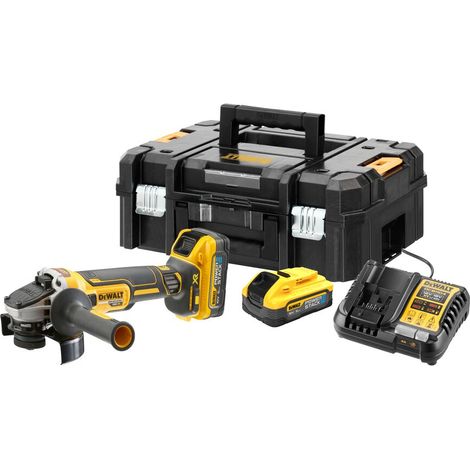 DeWalt DCG409H2T-GB 18V 125mm XR FLEXVOLT Advantage High Power Grinder, 2 x 5Ah Power Stack Batteries, Charger & TSTAK II Case (1/3)