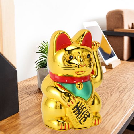 Chat porte-bonheur décoratif de 15 cm pour voiture, cadeau d'ouverture de magasin, comptoir de caisse, hall d'entrée, décoration intérieure, ornement électrique Feng Shui en forme de chat, doré 0256A (1/5)