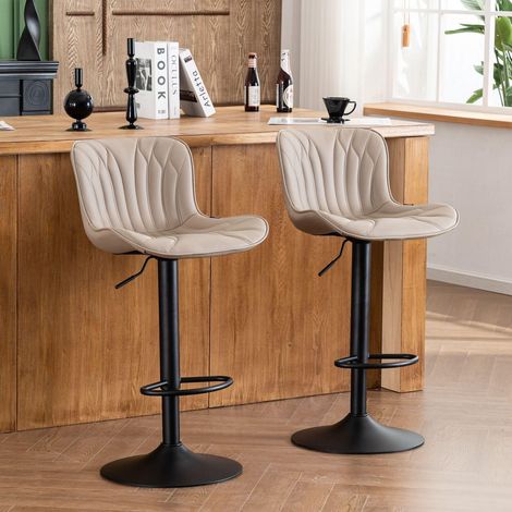 Barhocker 2er Set, drehbar & höhenverstellbar, Kunstleder, Khaki (1/5)