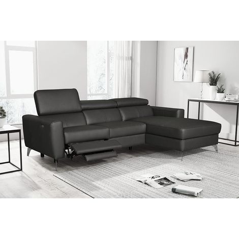 Canapé d'angle en cuir italien de luxe 5 places BOTERO, avec relax électrique, noir, angle droit (1/5)
