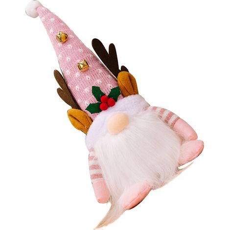 Décoration de Noël en peluche, lutin lumineux suédois fait main, style tomte scandinave, avec chapeau à bois de renne, rose, pour la maison et les fêtes. (1/5)