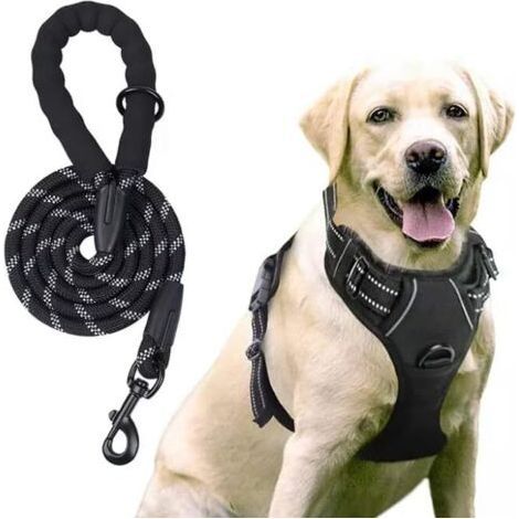 Heavy Duty Tactical Harness for Large Dogs, No Pull Adjustable Reflective Easy Control Military Working Dog Harness, Large, Black (1/5)