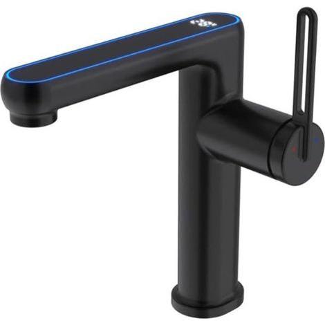 Mitigeur pour vasque, laiton, noir, LED, pour lavabo moderne (1/5)