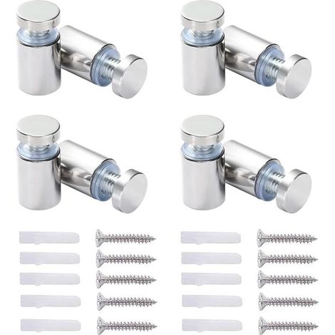 16x Vis d'écartement, Verre Publicité Axe Entretoise Boulon Fix Verre Standoff Publicité, Acier Inox, 19X25mm, avec Accessoires de Montage à Vis pour Cadre Acrylique (1/5)